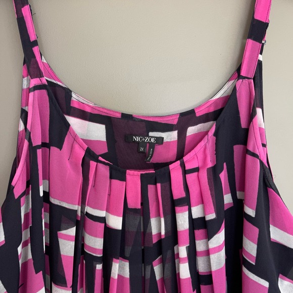 Nic + Zoe Block Party Dress Maxi Midi Pink Black Grey Geometric Print Flowy 2X - Picture 9 of 16